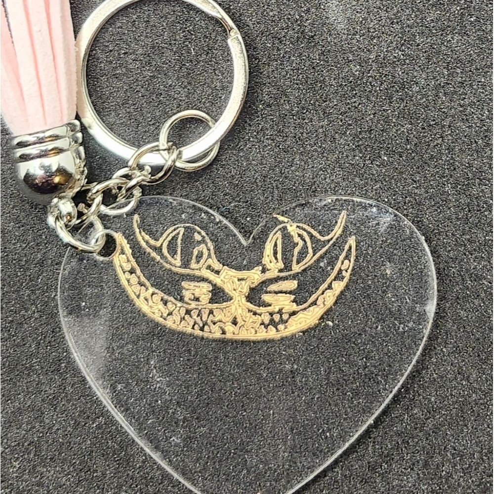 Hand Crafted Keychain Cat Smile Pink Silver Bag Charm,  Zipper Pull with Tassel